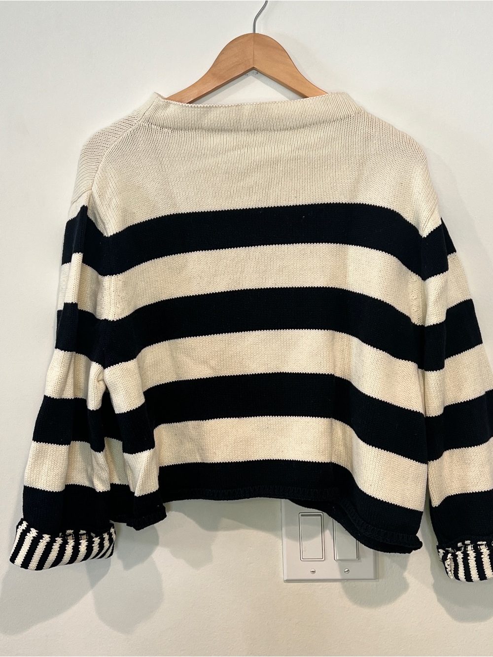 Cropped Navy and Cream Striped Women's Sweater